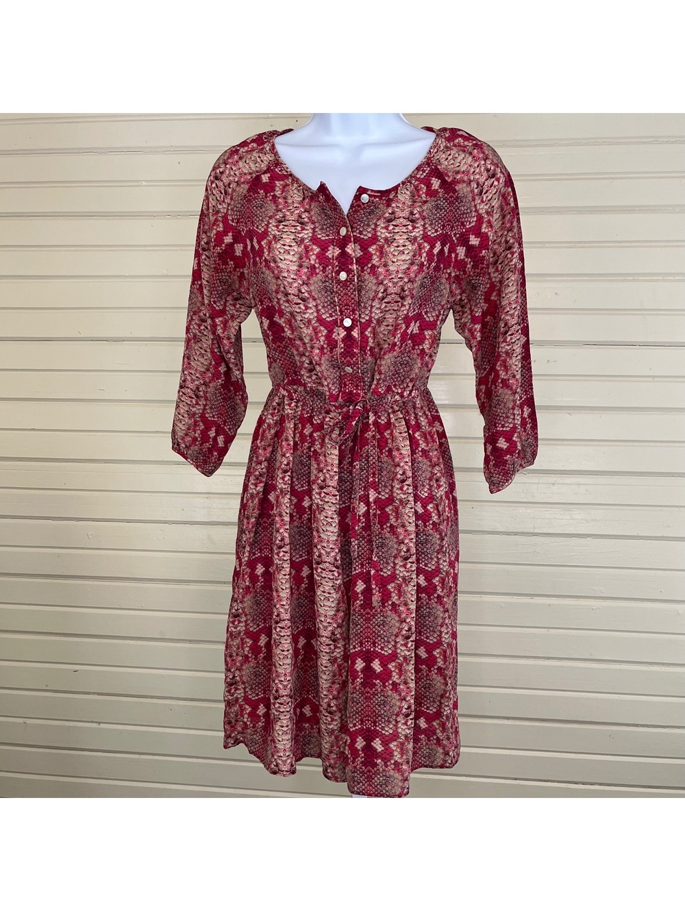 Marc Jacobs Silk Chiffon Pink Python Snakeskin Midi Shirt Dress XS